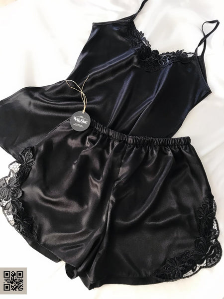 Fiona Satin Shorts Suit Black